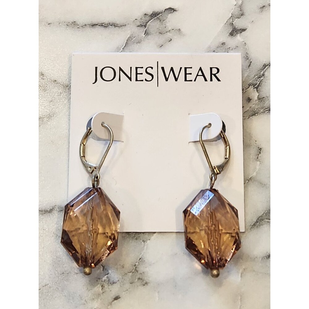 Jones Wear Faceted Amber Crystal Dangle Earrings Gold-Tone Leverback Closure